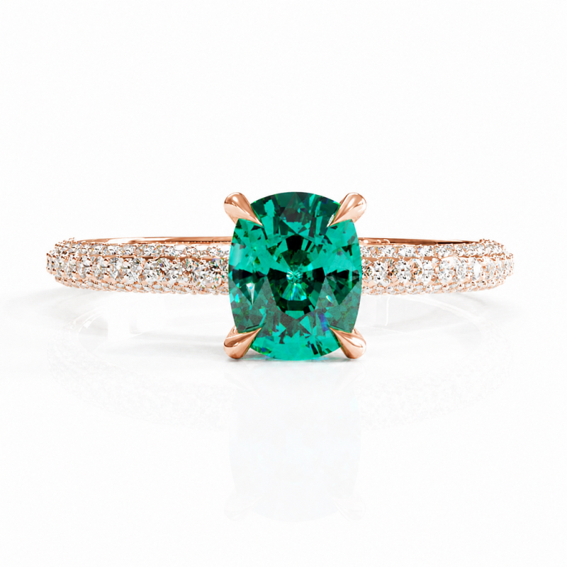 Elongated Cushion Cut Lab Grown Emerald Hidden Halo Pave Engagement Ring  - Image 2