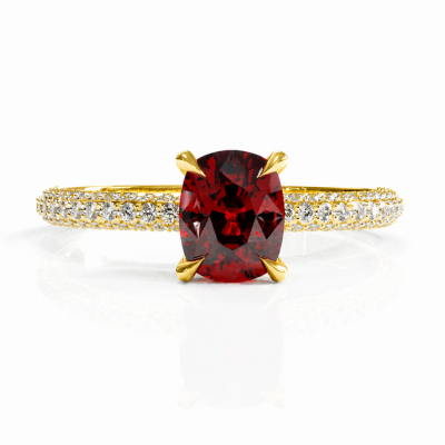 Elongated Cushion Cut Lab Grown Ruby Hidden Halo Pave Engagement Ring 