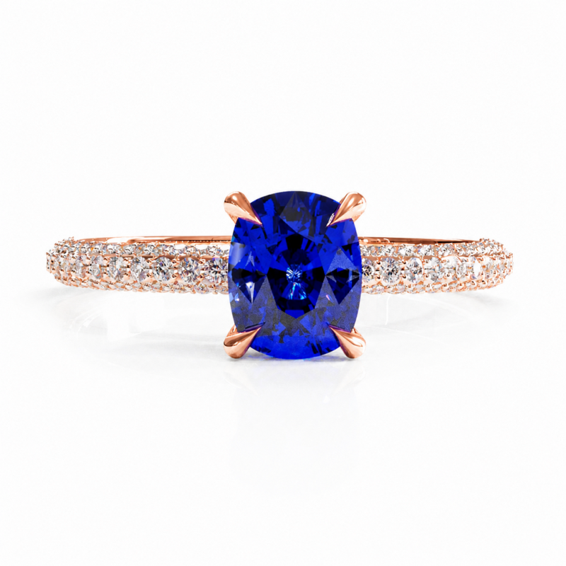 Elongated Cushion Cut Lab Grown Sapphire Hidden Halo Pave Engagement Ring  - Image 2