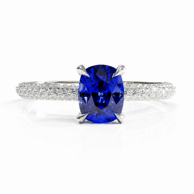 Elongated Cushion Cut Lab Grown Sapphire Hidden Halo Pave Engagement Ring  - Image 3