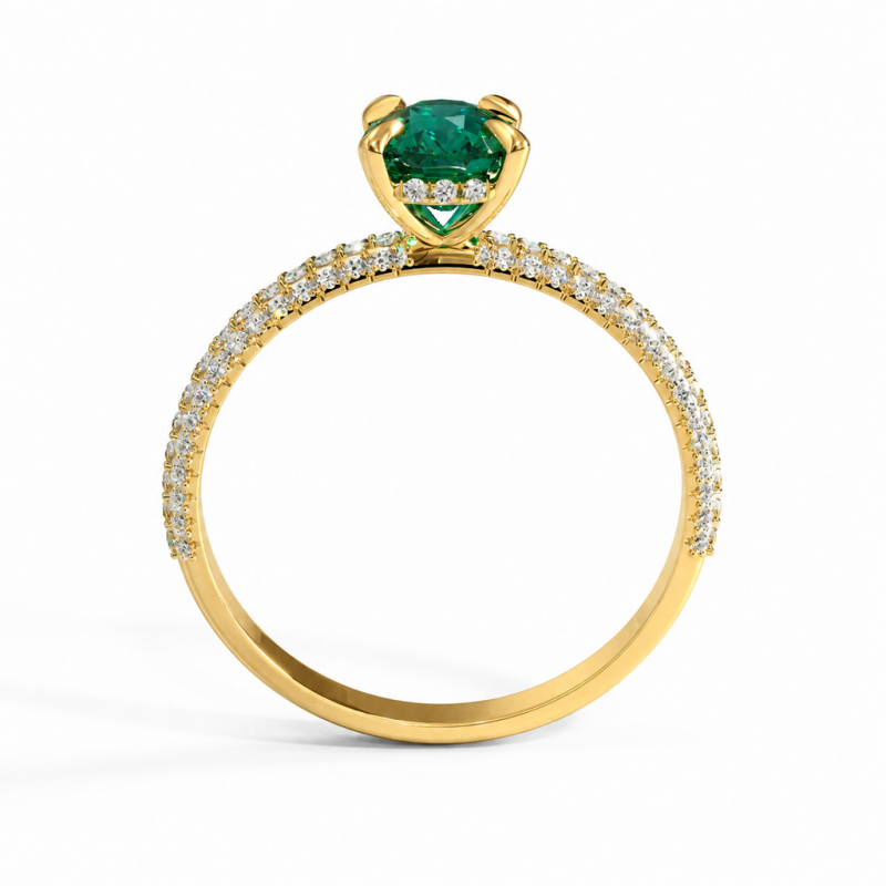 Elongated Cushion Cut Lab Grown Emerald Hidden Halo Pave Engagement Ring  - Image 4