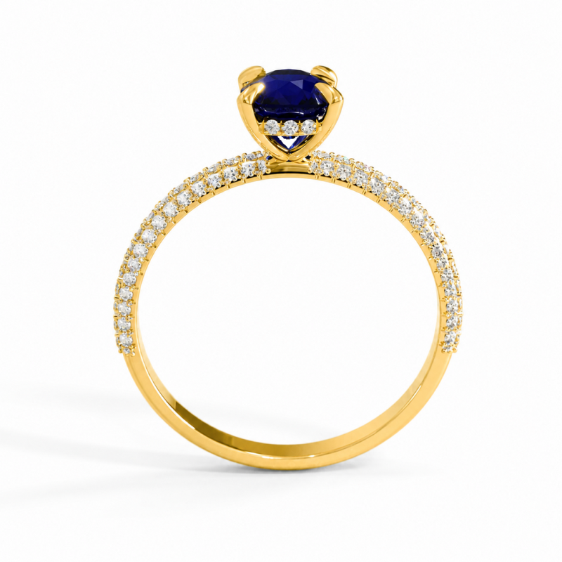 Elongated Cushion Cut Lab Grown Sapphire Hidden Halo Pave Engagement Ring  - Image 4