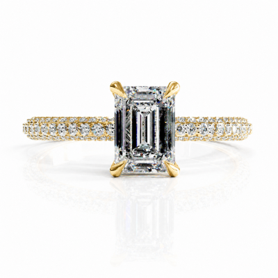 Emerald Cut Moissanite Hidden Halo Pave Engagement Ring 