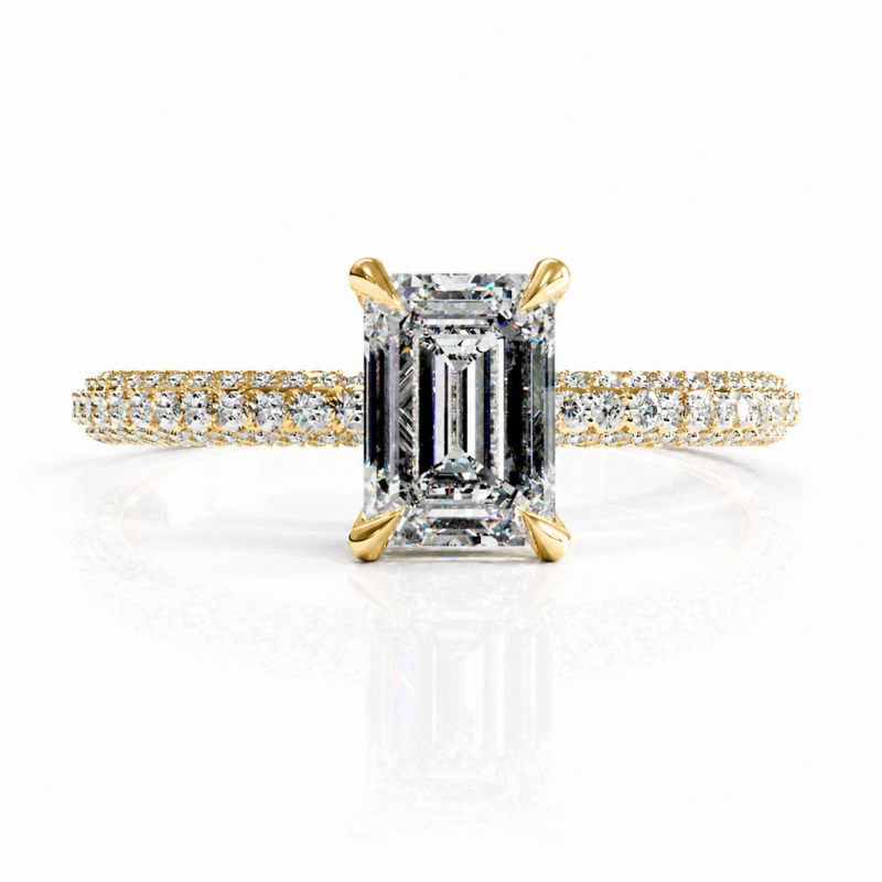 Emerald Cut Moissanite Hidden Halo Pave Engagement Ring  - Image 1