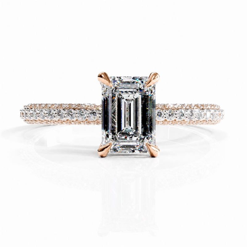 Emerald Cut Moissanite Hidden Halo Pave Engagement Ring  - Image 2