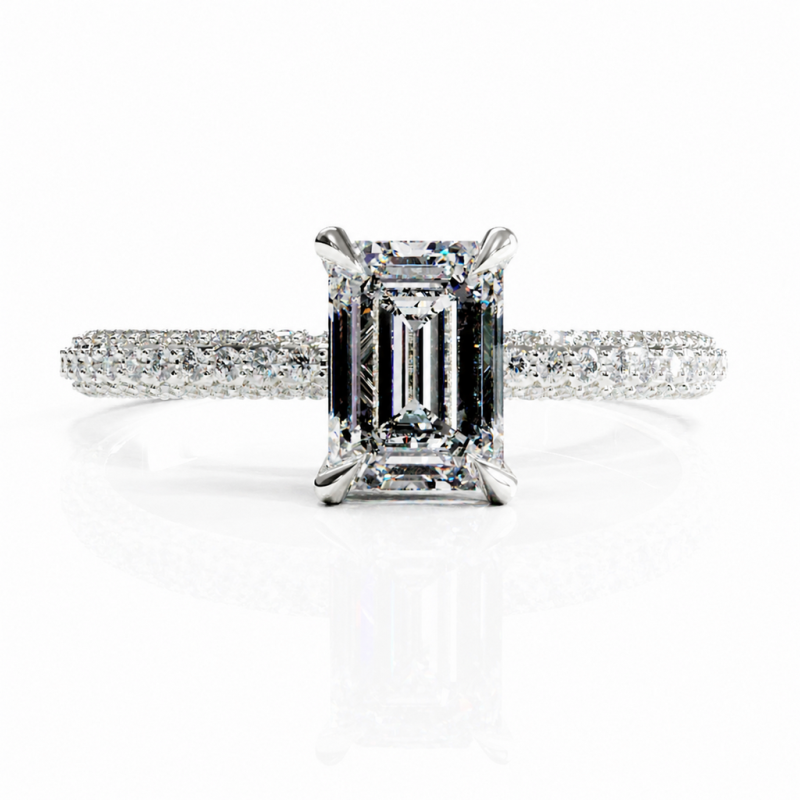 Emerald Cut Moissanite Hidden Halo Pave Engagement Ring  - Image 3