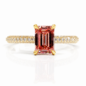 Emerald Cut Lab Grown Morganite Hidden Halo Pave Engagement Ring 