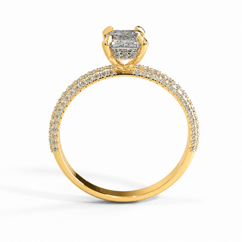 Emerald Cut Moissanite Hidden Halo Pave Engagement Ring  - Image 4