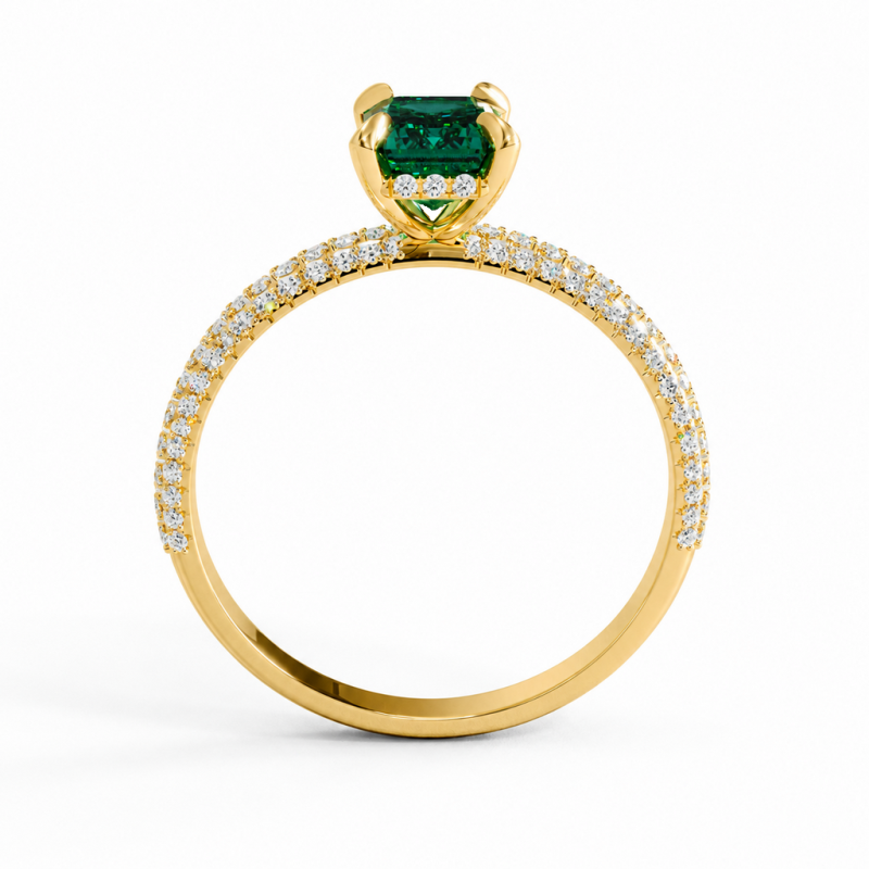 Emerald Cut Lab Grown Emerald Hidden Halo Pave Engagement Ring  - Image 4