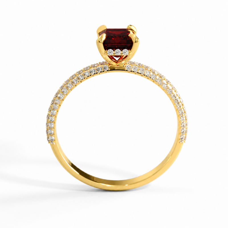 Emerald Cut Lab Grown Sapphire Hidden Halo Pave Engagement Ring  - Image 4