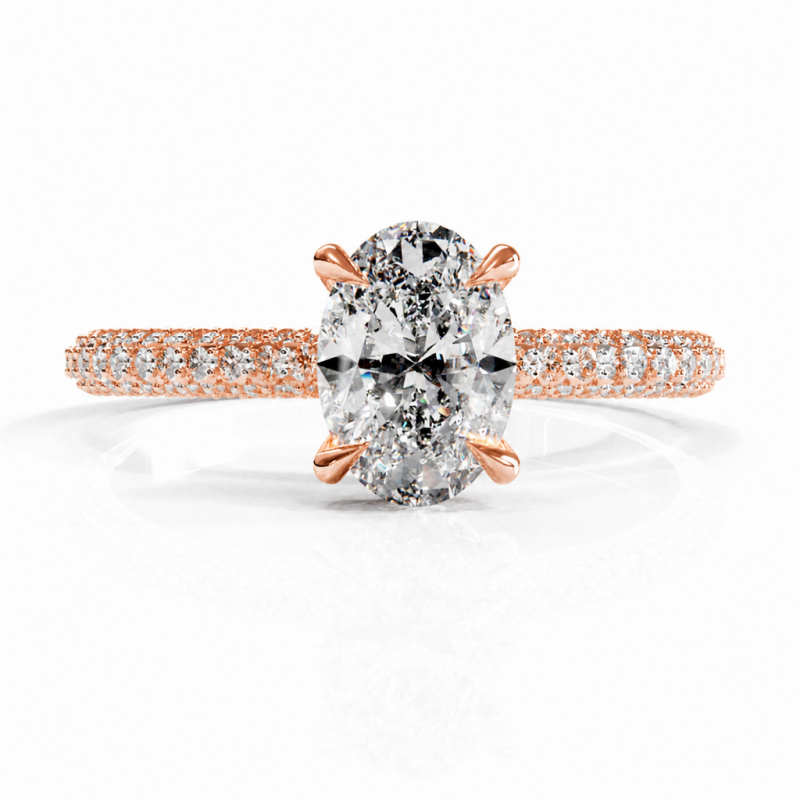 Oval Cut Moissanite Hidden Halo Pave Engagement Ring  - Image 2
