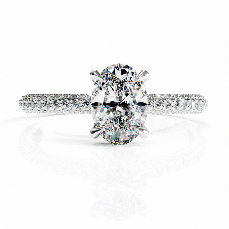 Oval Cut Moissanite Hidden Halo Pave Engagement Ring  - Image 3