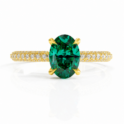 Oval Cut Lab Grown Emerald Hidden Halo Pave Engagement Ring 