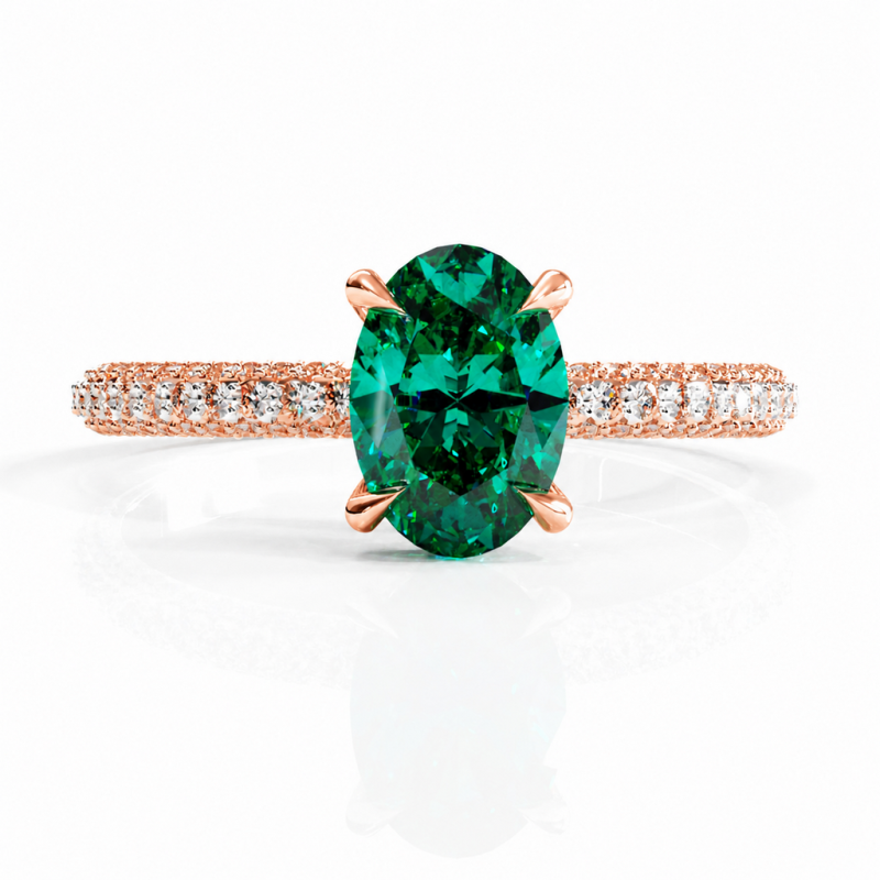 Oval Cut Lab Grown Emerald Hidden Halo Pave Engagement Ring  - Image 2