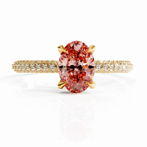 Oval Cut Lab Grown Morganite Hidden Halo Pave Engagement Ring 