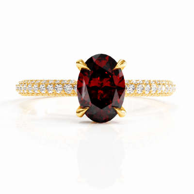 Oval Cut Lab Grown Ruby Hidden Halo Pave Engagement Ring 