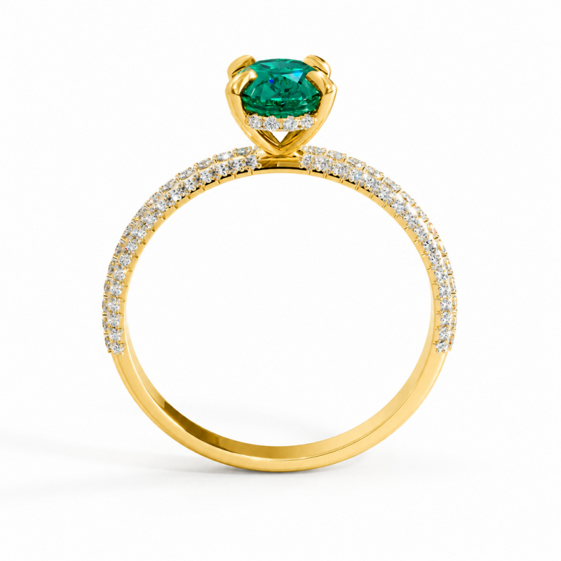 Oval Cut Lab Grown Emerald Hidden Halo Pave Engagement Ring  - Image 4