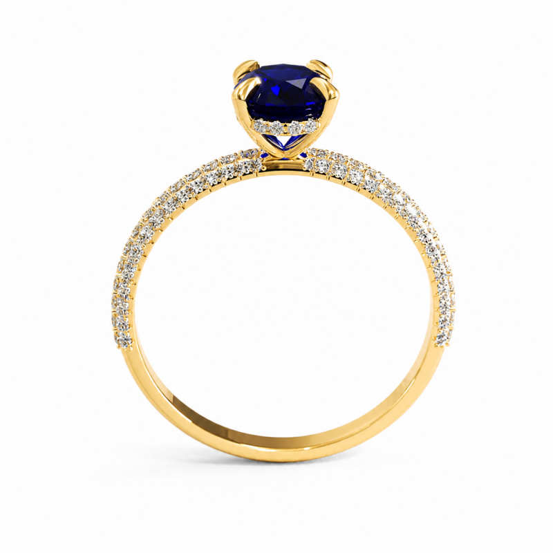 Oval Cut Lab Grown Sapphire Hidden Halo Pave Engagement Ring  - Image 4