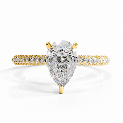 Pear Cut Moissanite Hidden Halo Pave Engagement Ring 