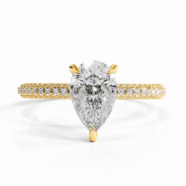 Pear Cut Moissanite Hidden Halo Pave Engagement Ring 