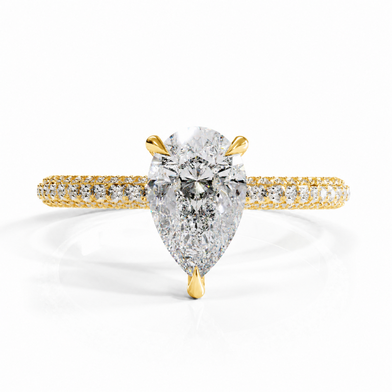 Pear Cut Moissanite Hidden Halo Pave Engagement Ring  - Image 1