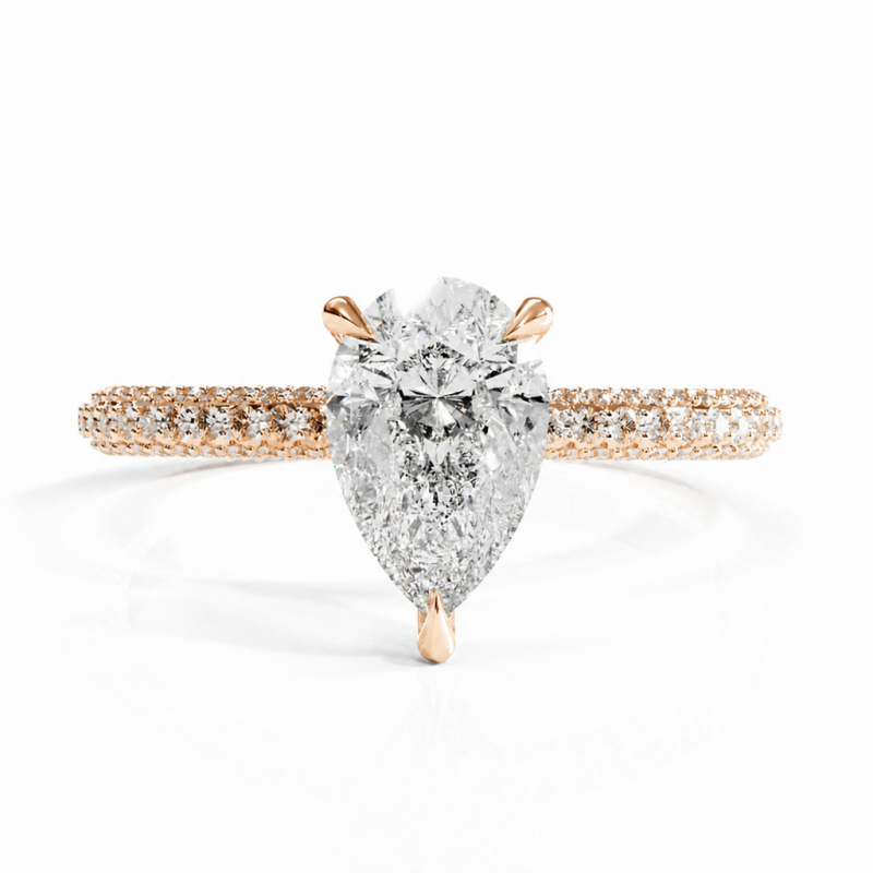 Pear Cut Moissanite Hidden Halo Pave Engagement Ring  - Image 2