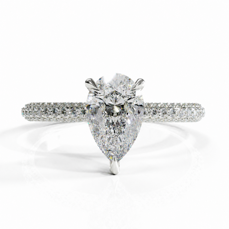 Pear Cut Moissanite Hidden Halo Pave Engagement Ring  - Image 3