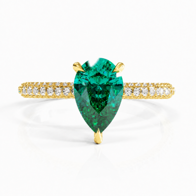 Pear Cut Lab Grown Emerald Hidden Halo Pave Engagement Ring 