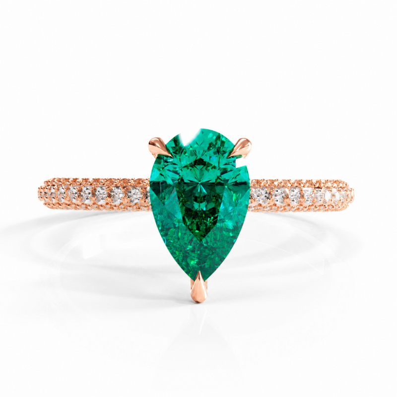 Pear Cut Lab Grown Emerald Hidden Halo Pave Engagement Ring  - Image 2