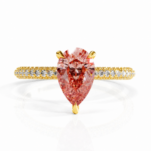 Pear Cut Lab Grown Morganite Hidden Halo Pave Engagement Ring 