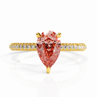 Pear Cut Lab Grown Morganite Hidden Halo Pave Engagement Ring 