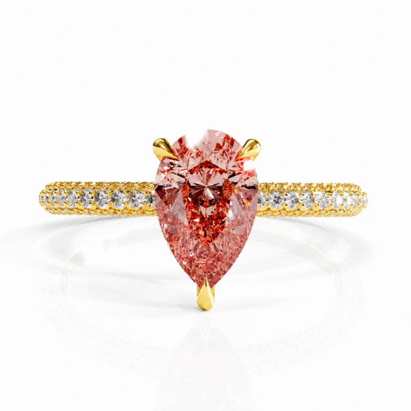Pear Cut Lab Grown Morganite Hidden Halo Pave Engagement Ring 