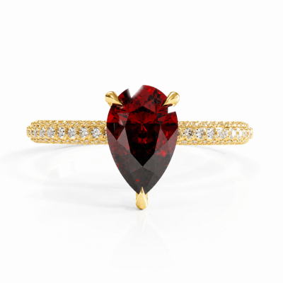 Pear Cut Lab Grown Ruby Hidden Halo Pave Engagement Ring 