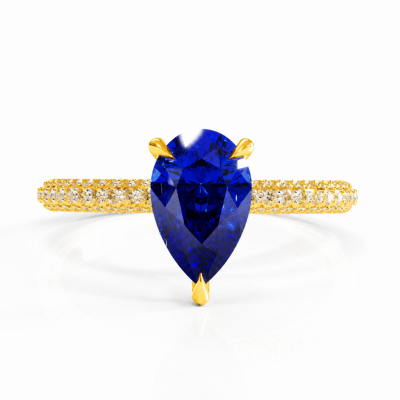 Pear Cut Lab Grown Sapphire Hidden Halo Pave Engagement Ring 
