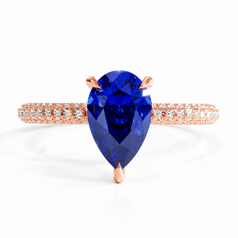 Pear Cut Lab Grown Sapphire Hidden Halo Pave Engagement Ring  - Image 2