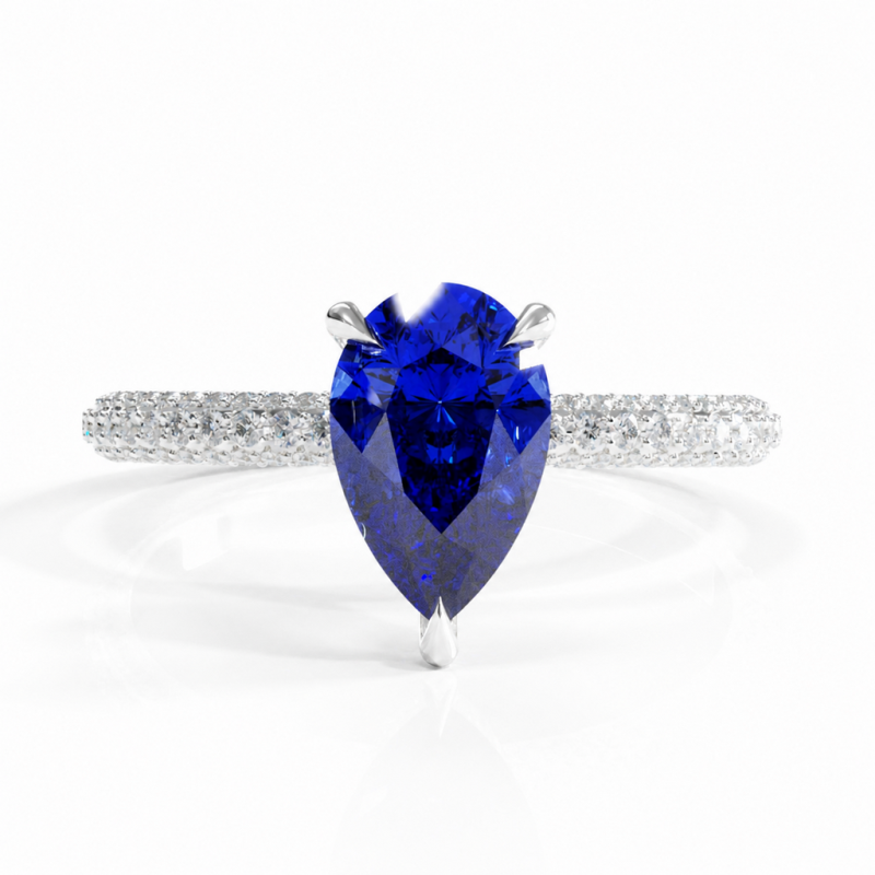 Pear Cut Lab Grown Sapphire Hidden Halo Pave Engagement Ring  - Image 3