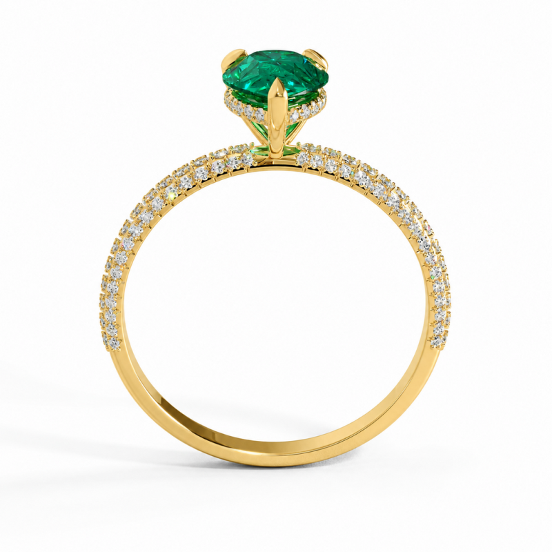 Pear Cut Lab Grown Emerald Hidden Halo Pave Engagement Ring  - Image 4