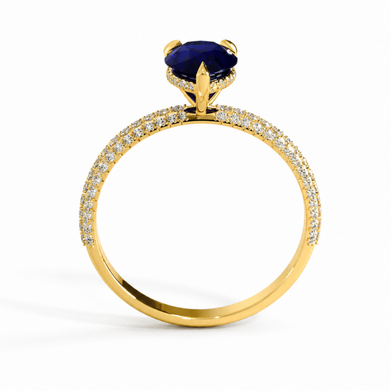 Pear Cut Lab Grown Sapphire Hidden Halo Pave Engagement Ring  - Image 4