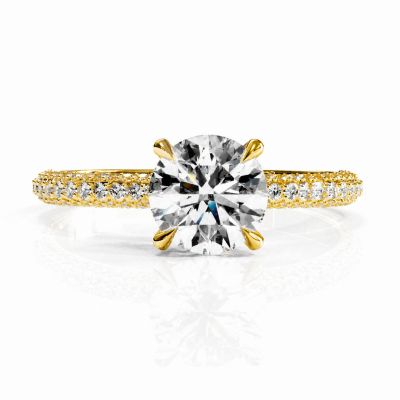 Round Cut Moissanite Hidden Halo Pave Engagement Ring 