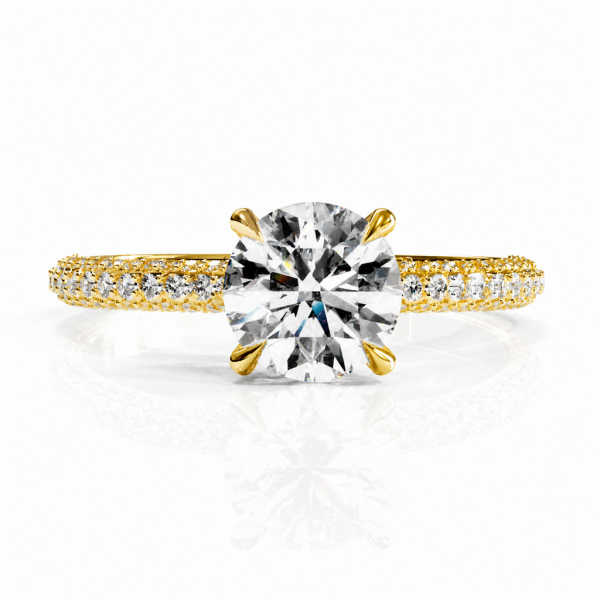Round Cut Moissanite Hidden Halo Pave Engagement Ring 