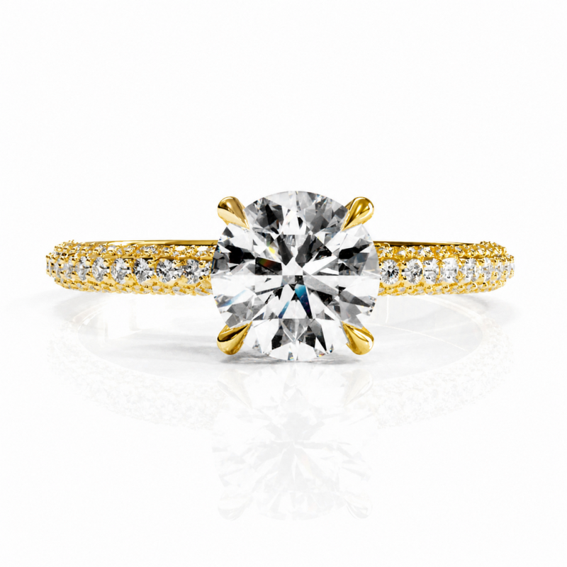 Round Cut Moissanite Hidden Halo Pave Engagement Ring  - Image 1