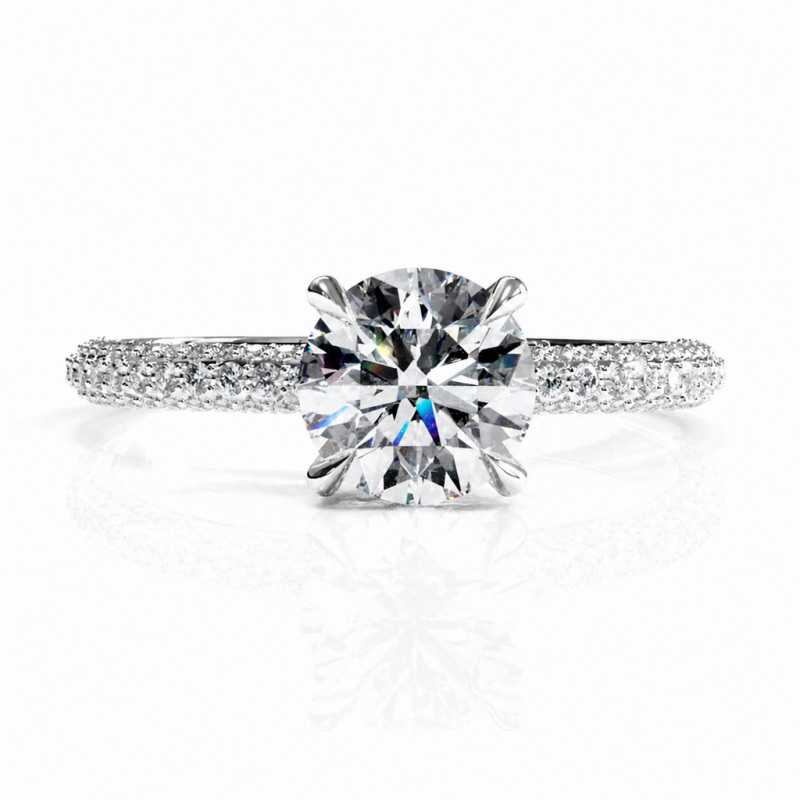 Round Cut Moissanite Hidden Halo Pave Engagement Ring  - Image 3