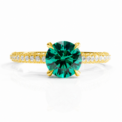 Round Cut Lab Grown Emerald Hidden Halo Pave Engagement Ring 