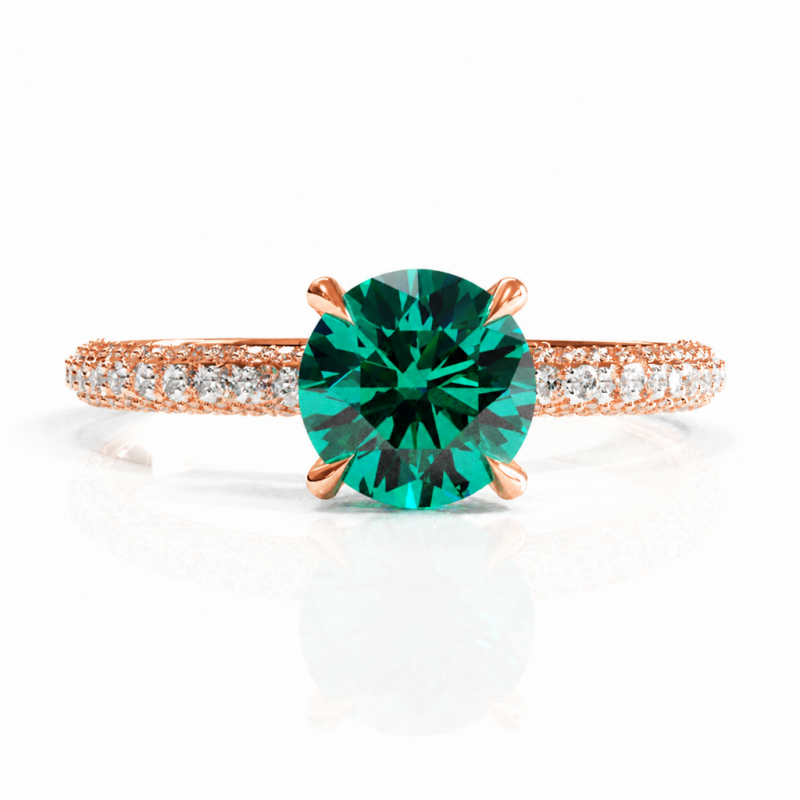 Round Cut Lab Grown Emerald Hidden Halo Pave Engagement Ring  - Image 2