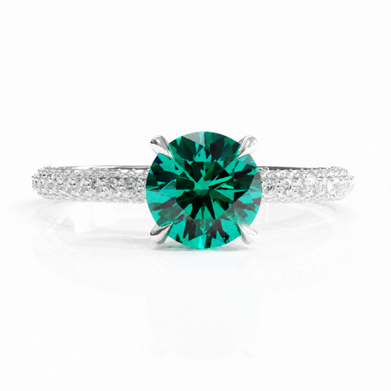 Round Cut Lab Grown Emerald Hidden Halo Pave Engagement Ring  - Image 3