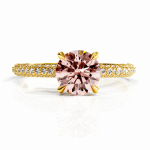 Round Cut Lab Grown Morganite Hidden Halo Pave Engagement Ring 