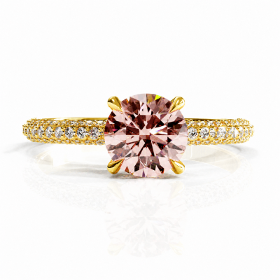 Round Cut Lab Grown Morganite Hidden Halo Pave Engagement Ring 