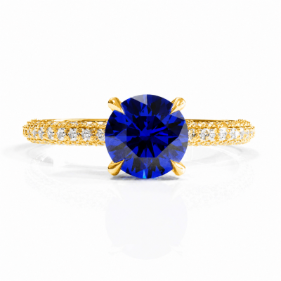 Round Cut Lab Grown Sapphire Hidden Halo Pave Engagement Ring 