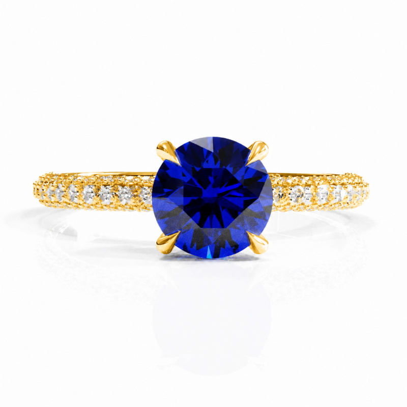 Round Cut Lab Grown Sapphire Hidden Halo Pave Engagement Ring  - Image 1