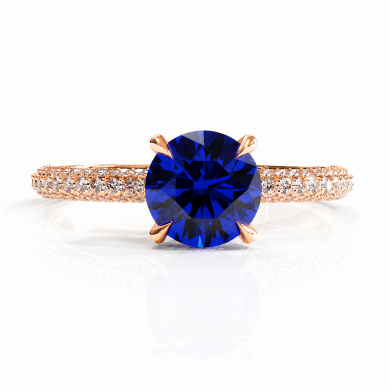 Round Cut Lab Grown Sapphire Hidden Halo Pave Engagement Ring  - Image 2